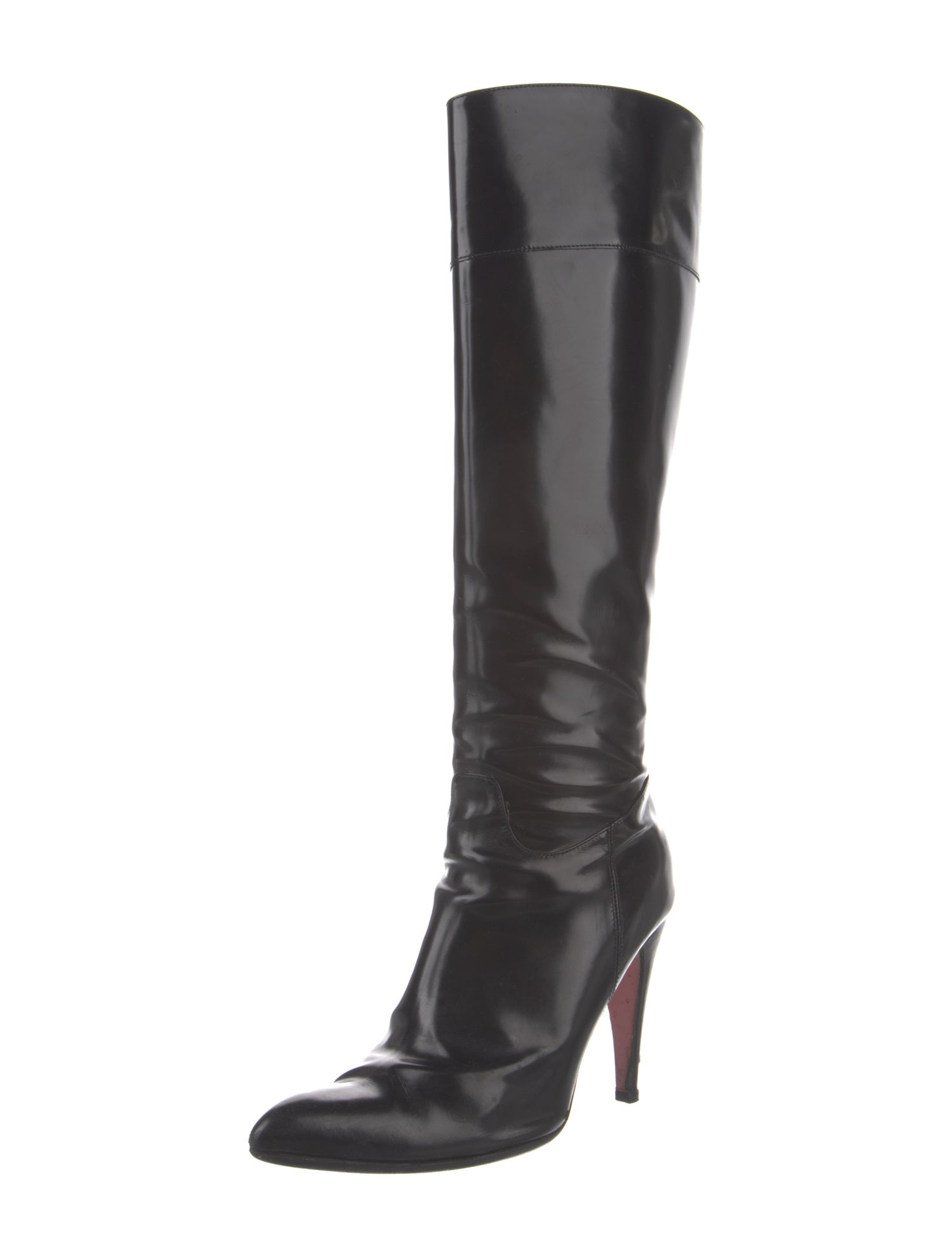 Prada Patent Leather Pleated Accents Boots